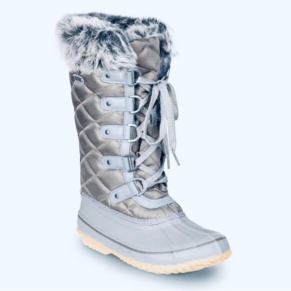 BearPaw McKinley Winter Boots Size 10 W Gray Quilted Waterproof Faux Fur NEW - Picture 1 of 4